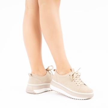 Pantofi Sport Piele Naturala Keiko3 Beige