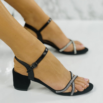 Sandale cu Toc Negre din Piele Ecologica Intoarsa Atena