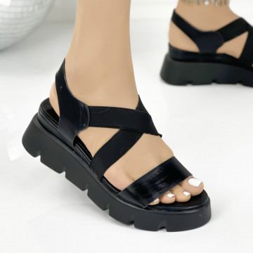 Sandale Dama cu Platforma Negre din Piele Ecologica Merayfa