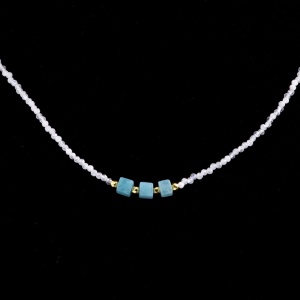 Set colier si bratara piatra lunii cu angelit patrat 6mm si hematit auriu - Img 5