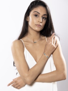 Set colier si bratara piatra lunii cu angelit patrat 6mm si hematit auriu - Img 2