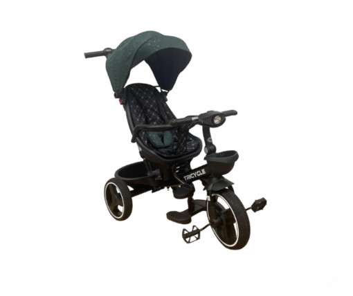 Tricicleta copii Cool Yzzy Trike Green, Roti Silicon, Compactabila, Poziție de somn 01