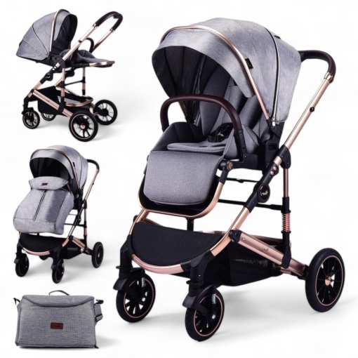 Carucior 2 in 1 transformabil Stuby Grey cu husa picioare și gentuta C3F