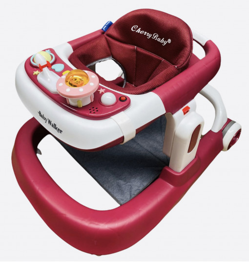 Premergator 2 in 1, reglabil pe inaltime, cu roti de silicon, Baby Walker, Roz - PMB-19-rosu