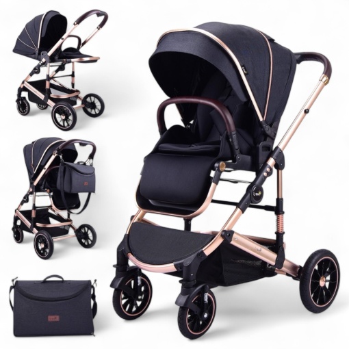 Carucior 2 in 1 transformabil Stuby Black cu husa picioare și gentuta C3F