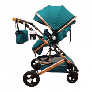 Carucior 2 in 1, Belecoo, roti cauciuc, landou reversibil, accesorii, turcuaz - Img 3