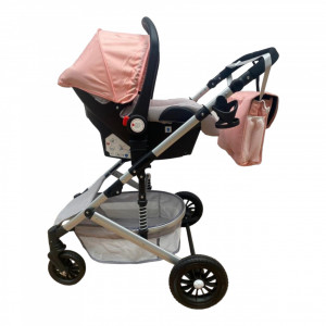Carucior 3 în 1 Roz LS Baby F2T transformabil pliabil ușor și practic - Img 7