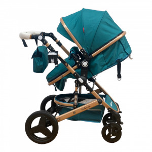 Carucior bebe 3 in 1, 0-36 Luni, Cadru Auriu, Belecoo Green, Landou, Scoica, Accesorii - Img 5