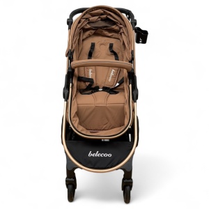 Carucior copii 2 In 1 Belecoo BebeJoy Cu Roti Cauciuc Landou Reversibil Transformabil Baby Beige - Img 9