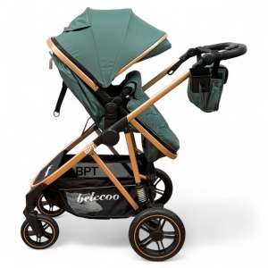 Carucior copii 2 In 1 Belecoo BebeJoy Cu Roti Cauciuc Landou Reversibil Transformabil Baby Green - Img 7