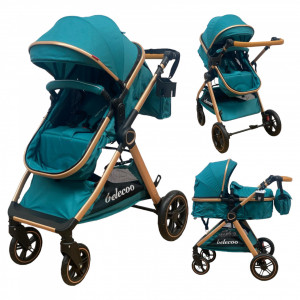 Carucior Copii 2 In 1 Belecoo CLASS Turcoaz Roti Cauciuc, Landou Reversibil