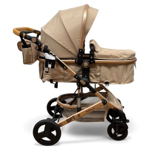 Cărucior copii 2 in 1 Belecoo landou reversibil roti cauciuc accesorii beige - Img 2