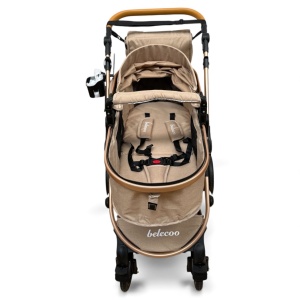 Cărucior copii 2 in 1 Belecoo landou reversibil roti cauciuc accesorii beige - Img 11