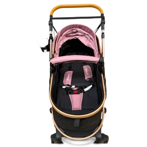 Cărucior copii 2 in 1 Belecoo landou reversibil roti cauciuc accesorii roz negru - Img 9
