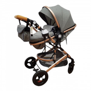 Cărucior copii 2 in 1 Belecoo landou reversibil roti cauciuc accesorii gri - Img 4
