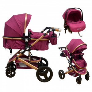 Carucior copii 3 în 1 Belecoo Rose transformabil accesorii - Img 1