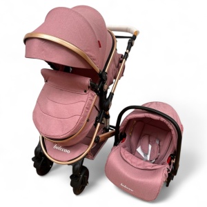 Carucior copii 3 în 1 Belecoo transformabil accesorii Roz Pudra - Img 5