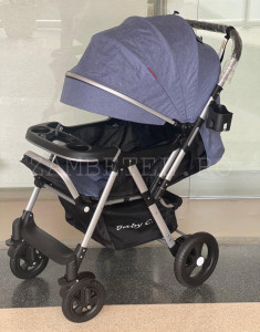 Carucior Nou Nascuti BABY C. PRO 511, Cadru Aluminiu, Maner Reversibil, Spatar Reglabil In 3 Trepte, Amortizoare, Frana Picior,Pliabil, Jeans - Img 3