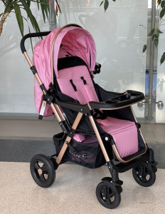 Carucior Nou Nascuti BABY C. PRO 511, Cadru Aluminiu, Maner Reversibil, Spatar Reglabil In 5 Trepte, Amortizoare, Frana Picior,Pliabil , ROZ - Img 8