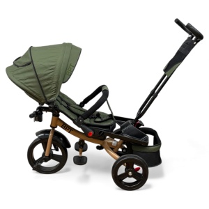 TRICICLETA COPII 5099EVA CU POZITIE DE SOMN, SCAUN REVERSIBIL, FAR CU LUMINI SI MUZICA, DARK GREEN - Img 5