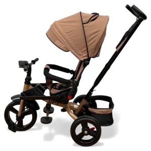 TRICICLETA COPII 5099EVA CU POZITIE DE SOMN, SCAUN REVERSIBIL, FAR CU LUMINI SI MUZICA, DARK BROWN - Img 4