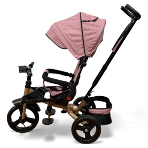 TRICICLETA COPII 5099EVA CU POZITIE DE SOMN, SCAUN REVERSIBIL, FAR CU LUMINI SI MUZICA, ROZ PUDRA PLUS - Img 4
