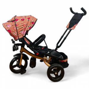 TRICICLETA COPII 5099EVA PLUS CU POZITIE DE SOMN, SCAUN REVERSIBIL, FAR CU LUMINI SI MUZICA FLOWER GOLD - Img 5
