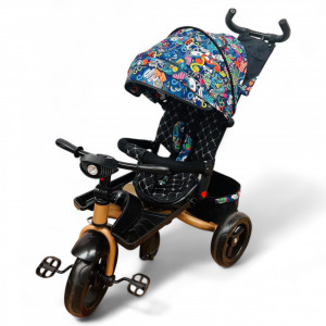 TRICICLETA COPII 5099EVA PLUS CU POZITIE DE SOMN, SCAUN REVERSIBIL, FAR CU LUMINI SI MUZICA COLOR GOLD - Img 2