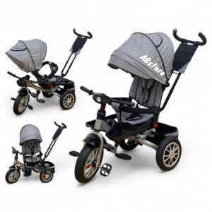 Tricicleta copii ABS TRIKE GREY, Pozitii Somn, Roti De Cauciuc, Far Cu Sunete Scaun rotativ 01 - Img 1