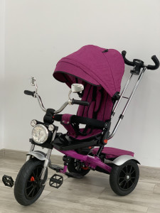 Tricicleta copii cu pozitii somn Motostyle Mov, scaun reversibil, roti cauciuc 02 - Img 7