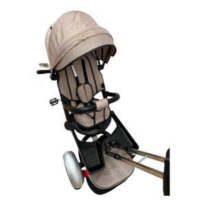 Tricicleta copii pozitii somn Motostyle Beige, Scaun Reversibil, Roti Cauciuc 03 - Img 5