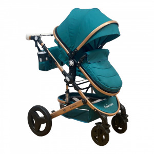 Carucior bebe 3 in 1, 0-36 Luni, Cadru Auriu, Belecoo Green, Landou, Scoica, Accesorii - Img 6