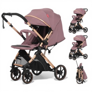 Carucior Bebe Tip Troller Cu Maner Reversibil Belecoo Zipy Mauve NEW