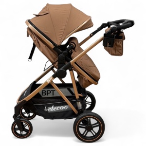 Carucior copii 2 In 1 Belecoo BebeJoy Cu Roti Cauciuc Landou Reversibil Transformabil Baby Beige - Img 6