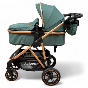 Carucior copii 2 In 1 Belecoo BebeJoy Cu Roti Cauciuc Landou Reversibil Transformabil Baby Green - Img 4