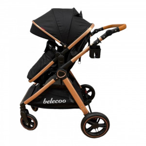 Carucior Copii 2 In 1 Belecoo CLASS Black Roti Cauciuc Landou cu Reversibil Transformabil si GENTUTA - Img 6