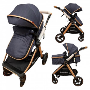 Carucior Copii 2 In 1 Belecoo CLASS Blue Roti Cauciuc Landou Reversibil Transformabil - Img 1