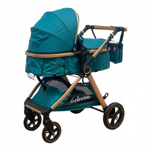 Carucior Copii 2 In 1 Belecoo CLASS Turcoaz Roti Cauciuc, Landou Reversibil - Img 2