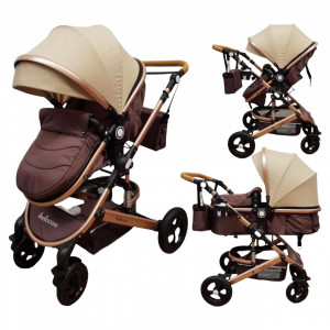 Carucior copii 2 In 1 Belecoo Roti Cauciuc, Landou Reversibil, Accesorii, Brown - Img 1