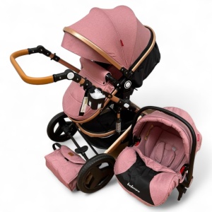 Carucior copii 3 în 1 Belecoo transformabil accesorii Roz Negru - Img 8