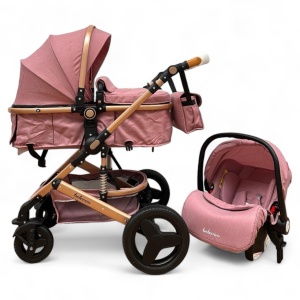 Carucior copii 3 în 1 Belecoo transformabil accesorii Roz Pudra - Img 6