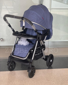 Carucior Nou Nascuti BABY C. PRO 511, Cadru Aluminiu, Maner Reversibil, Spatar Reglabil In 3 Trepte, Amortizoare, Frana Picior,Pliabil, Jeans - Img 4
