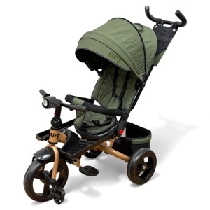 TRICICLETA COPII 5099EVA CU POZITIE DE SOMN, SCAUN REVERSIBIL, FAR CU LUMINI SI MUZICA, DARK GREEN - Img 2