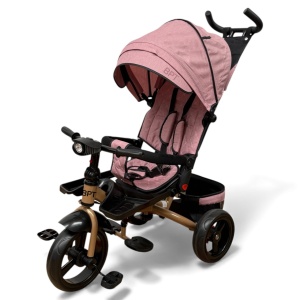TRICICLETA COPII 5099EVA CU POZITIE DE SOMN, SCAUN REVERSIBIL, FAR CU LUMINI SI MUZICA, ROZ PUDRA PLUS - Img 2