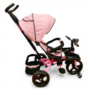 TRICICLETA COPII 5099EVA CU POZITIE DE SOMN, SCAUN REVERSIBIL, FAR CU LUMINI SI MUZICA, ROZ PAL - Img 5