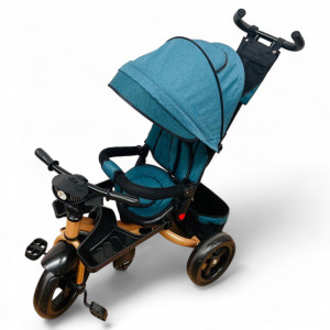 TRICICLETA COPII 5099EVA PLUS CU POZITIE DE SOMN, SCAUN REVERSIBIL, FAR CU LUMINI SI MUZICA, TURCOAZ GOLD - Img 8