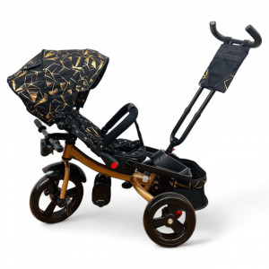 TRICICLETA COPII 5099EVA PLUS CU POZITIE DE SOMN, SCAUN REVERSIBIL, FAR CU LUMINI SI MUZICA NEGRU GOLD - Img 4