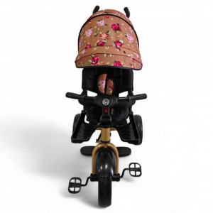 TRICICLETA COPII 5099EVA PLUS CU POZITIE DE SOMN, SCAUN REVERSIBIL, FAR CU LUMINI SI MUZICA FLOWER GOLD - Img 6