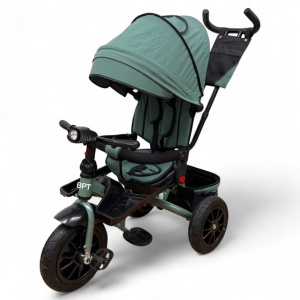 Tricicleta copii cu pozitie de somn,Roti cauciuc plin, muzica si lumini 5099 GREEN - Img 2