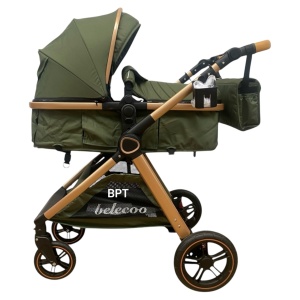 Carucior 2 In 1 Belecoo CLASS Dark Green Roti Cauciuc, Landou Reversibil - Img 2